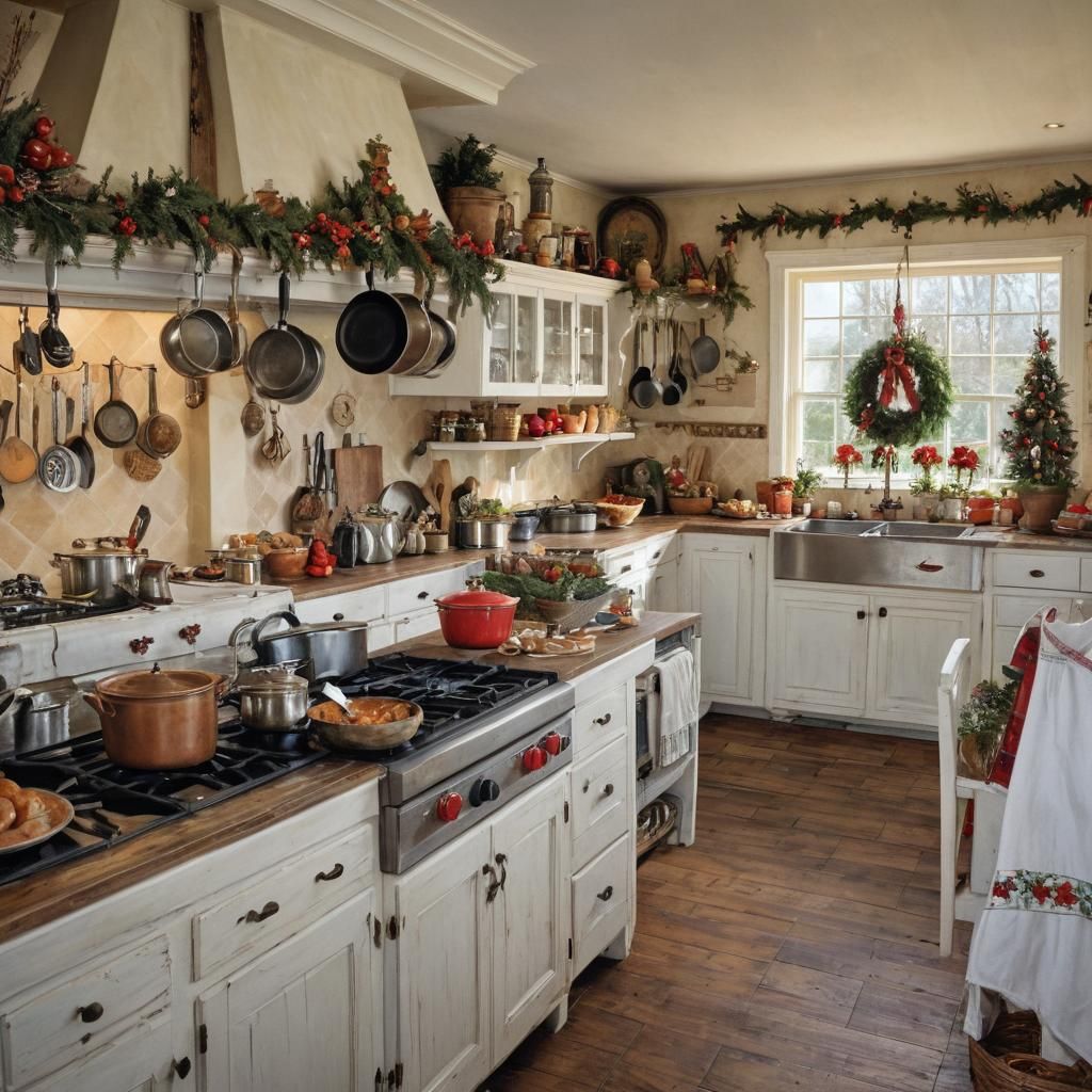 Festive Country Christmas Kitchen in Painterly Style