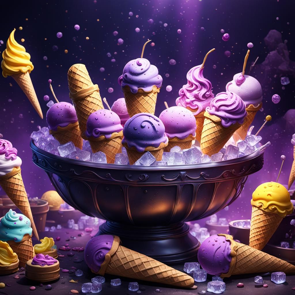 Giant Ice Creams in Dark Fantasy Style