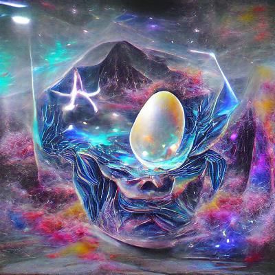 Holographic Astral Egg in Mixed Media