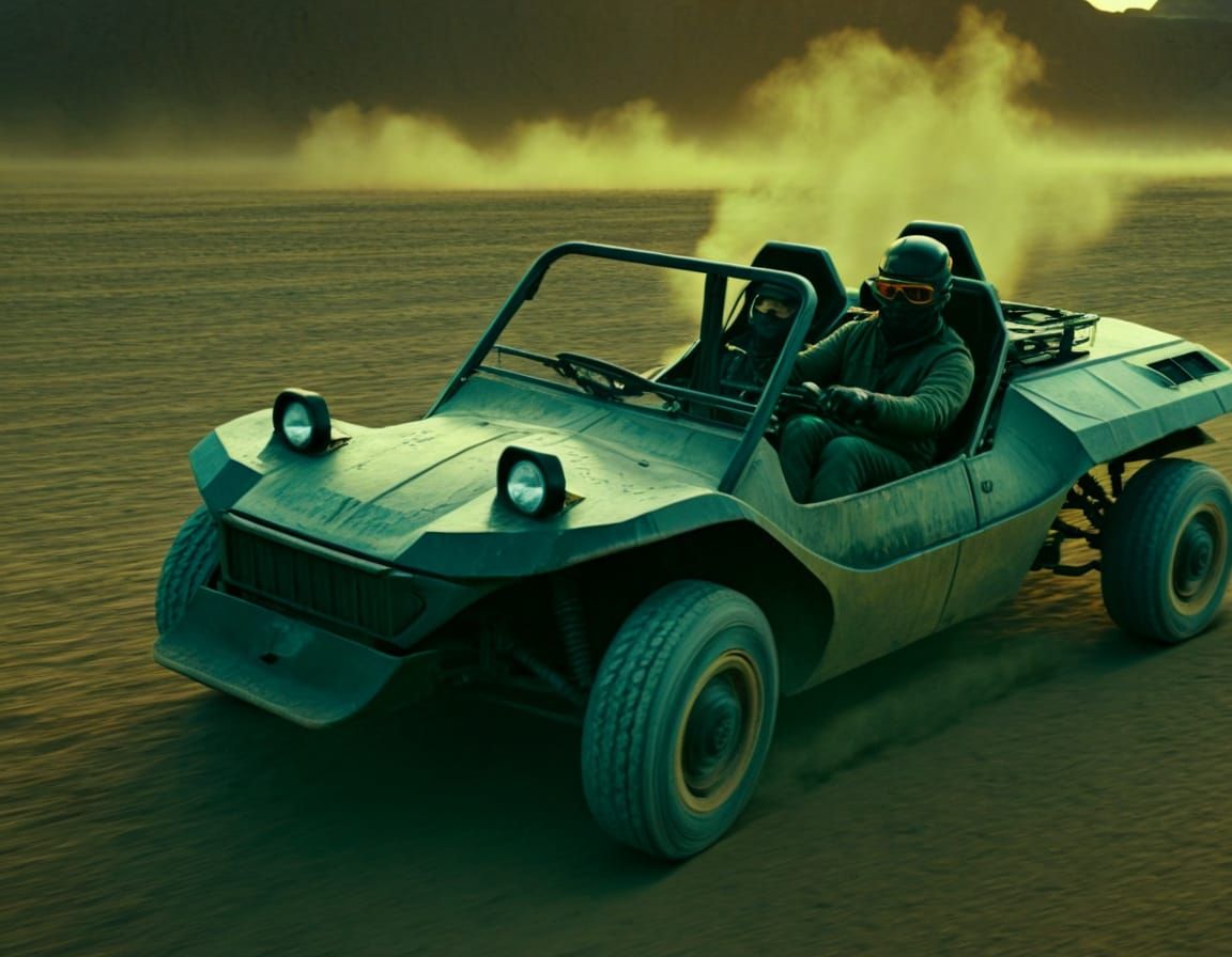 Buggy Races Across Desert in Cinematic Digital Art