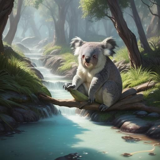 Whimsical Koala in Crystal Cave, Candy Art Style