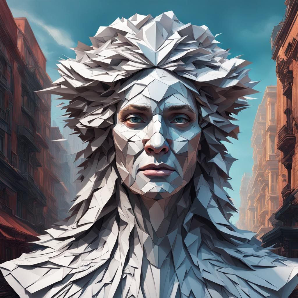 Person Transforms into Paper: Hyperdetailed Digital Art