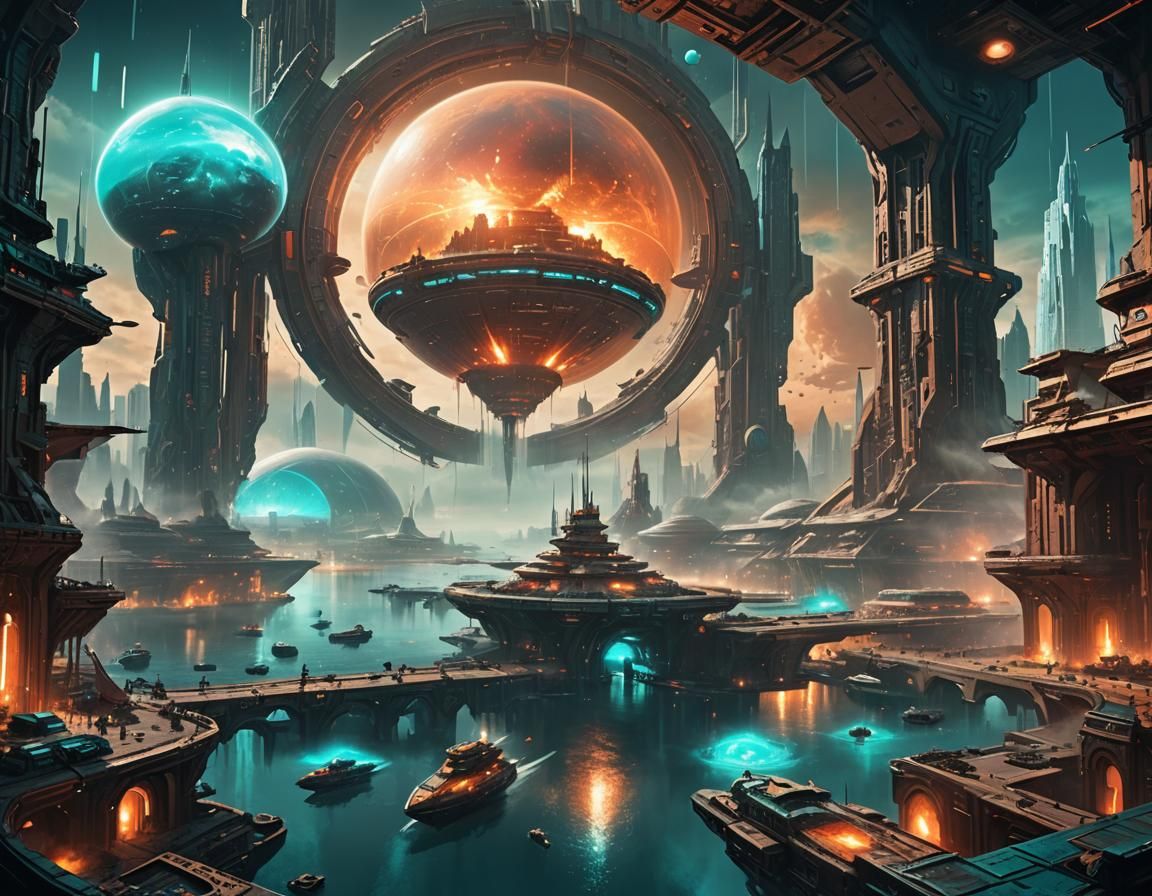 Futuristic Alien Cityscape with Gravity Anomaly Portal