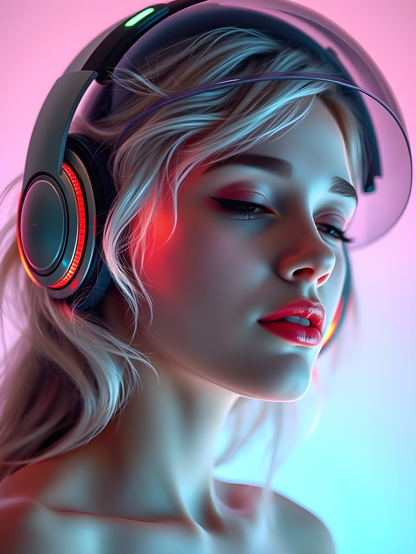 Serene Woman in Futuristic Trance, Ethereal Features, Pastel...