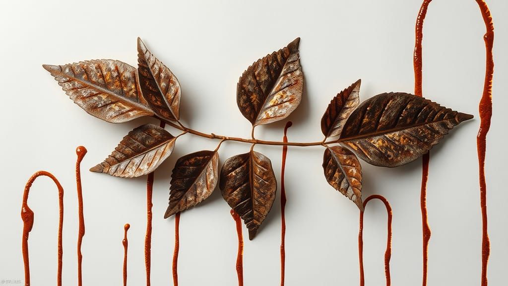 Oxidized Metal Leaves on Canvas, Photorealistic Image