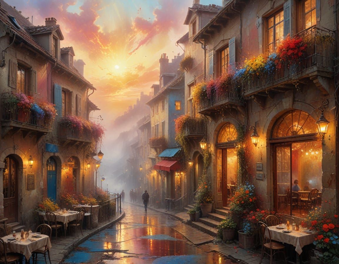 Ethereal French Village Sunrise