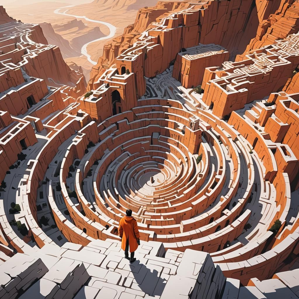 Hero Conquers Maze in Low Poly Digital Art