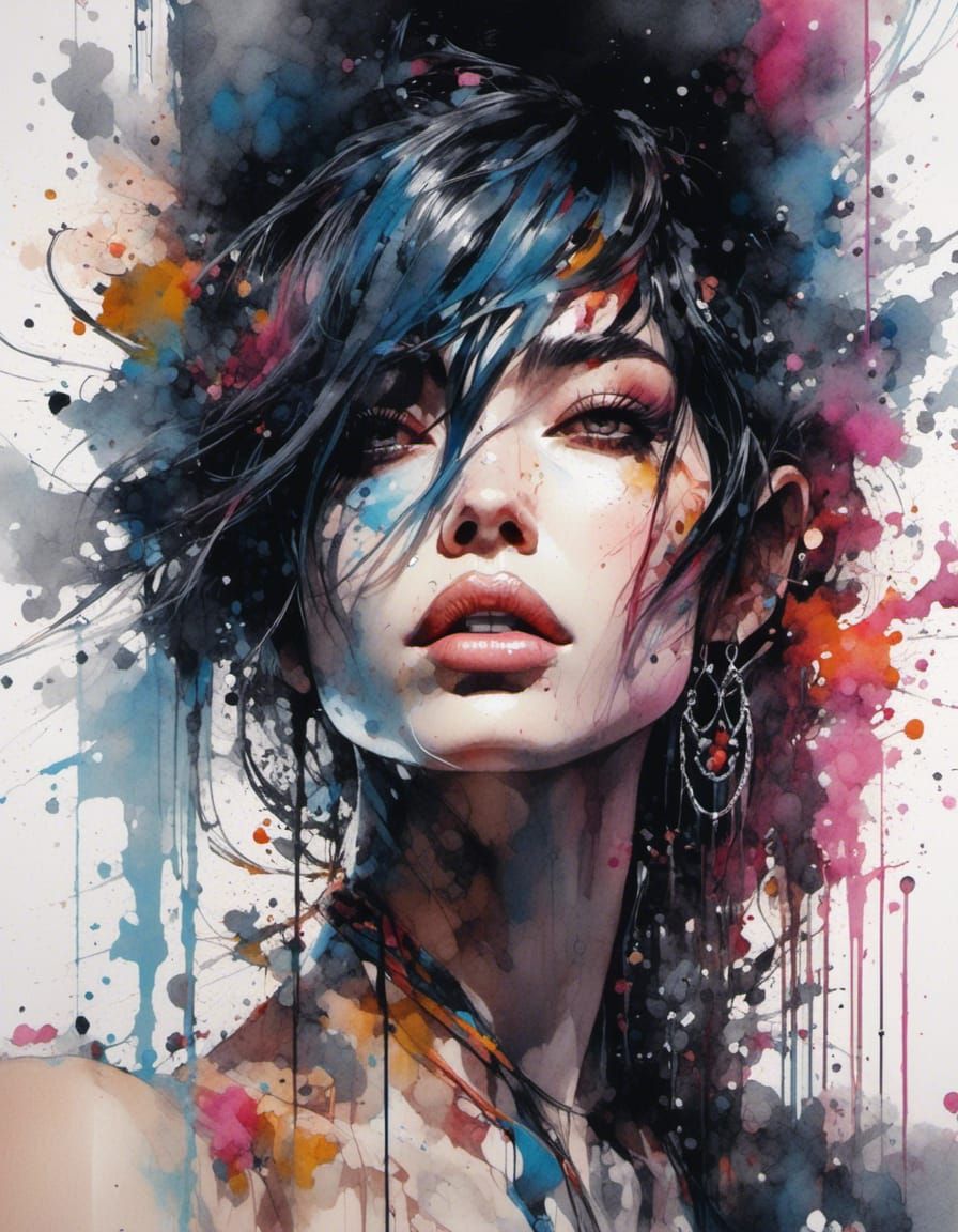 Mystic Woman in Inkpunk Style with Abstract Details