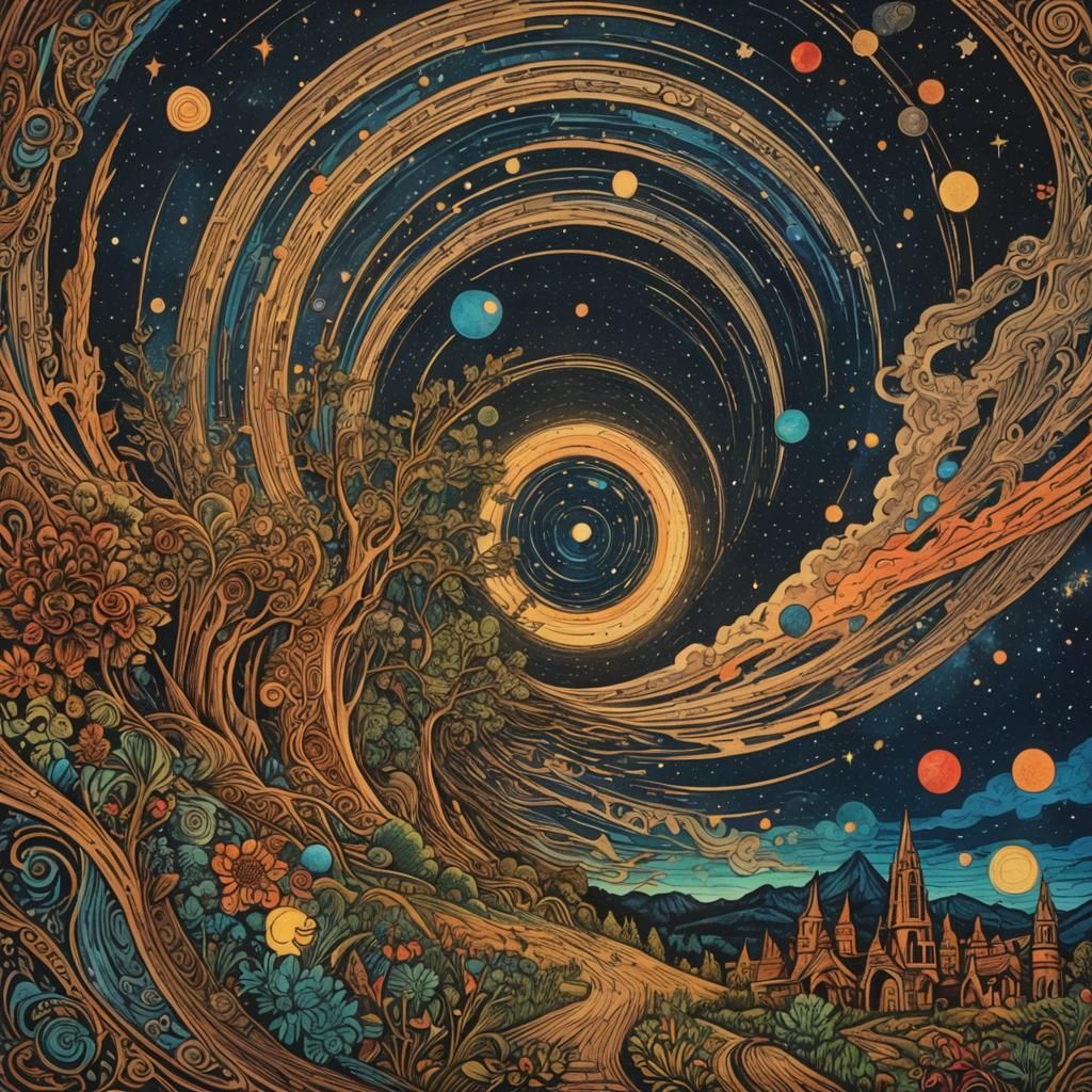 Spectrum Cosmic Serenade Hyperrealistic Woodcut