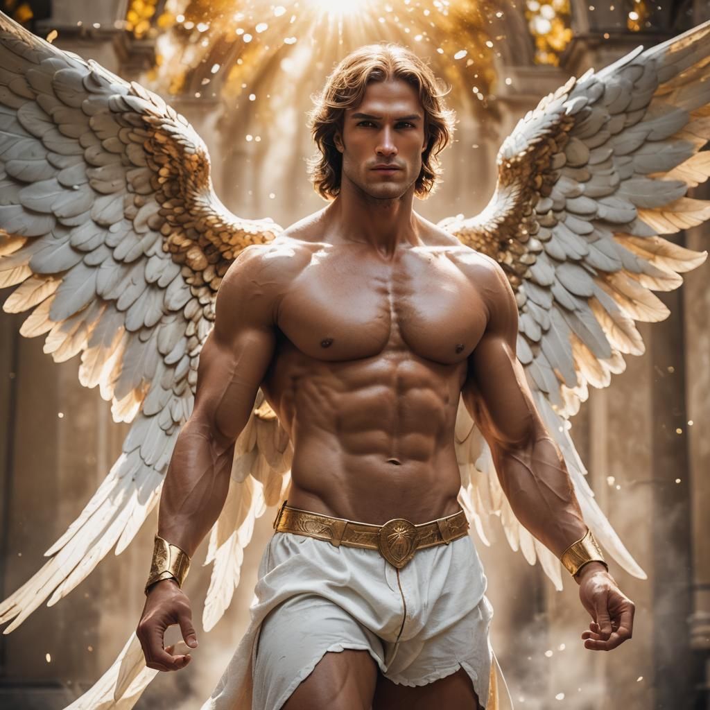 Archangel with White Wings in Golden Light