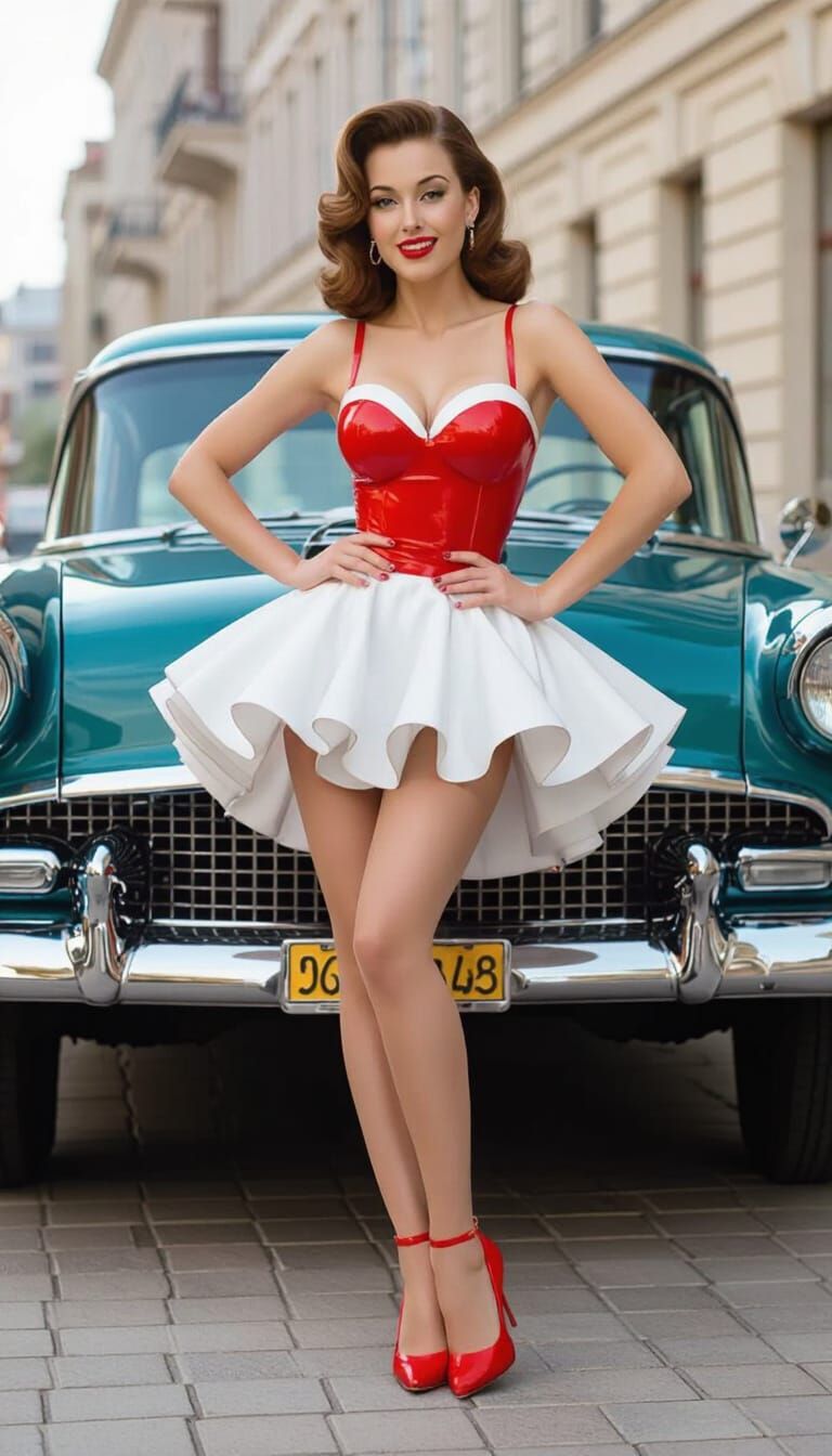Hyperrealistic Pin-Up Girl in Latex and Nylon