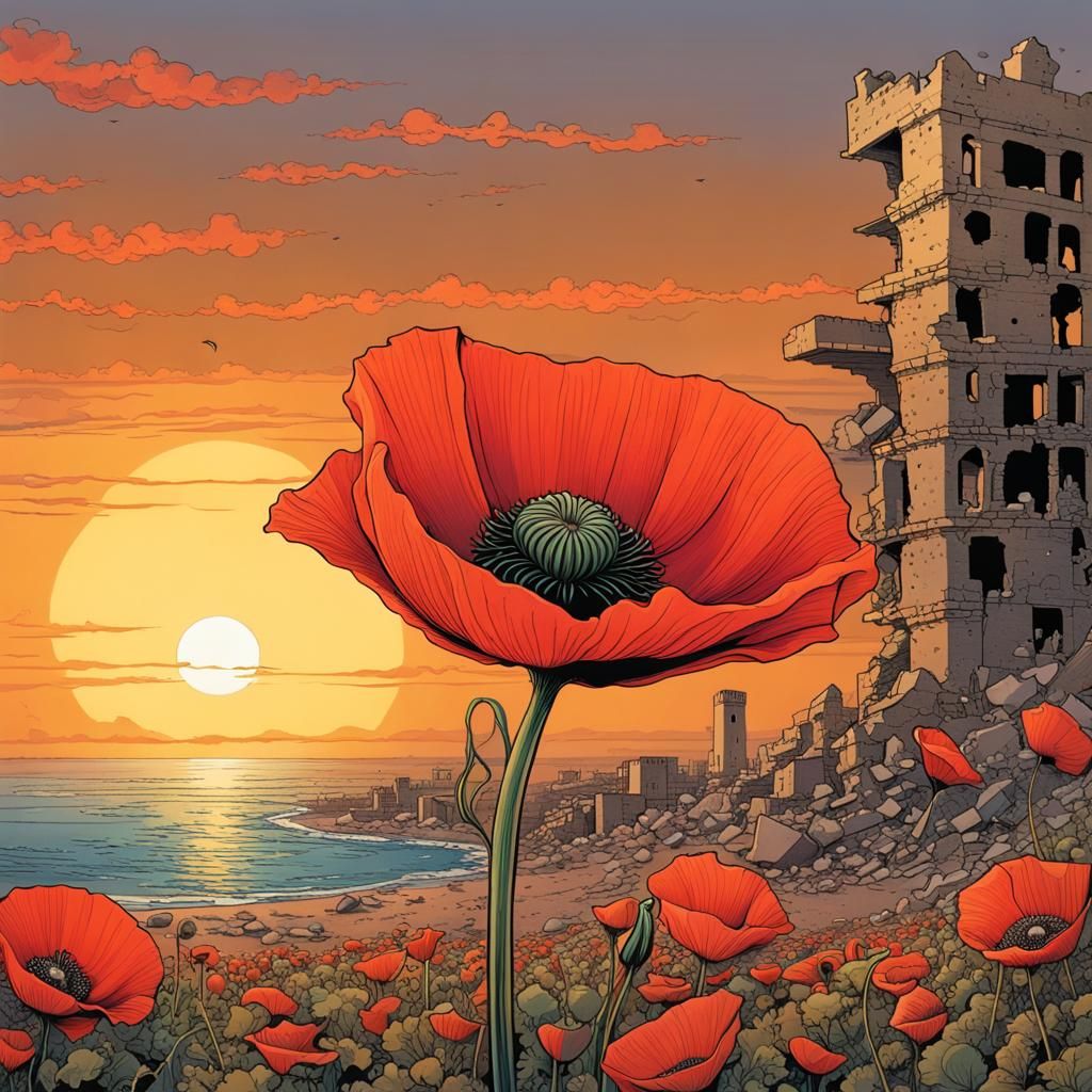 Poppies in Gaza, Art Inspired by Moebius