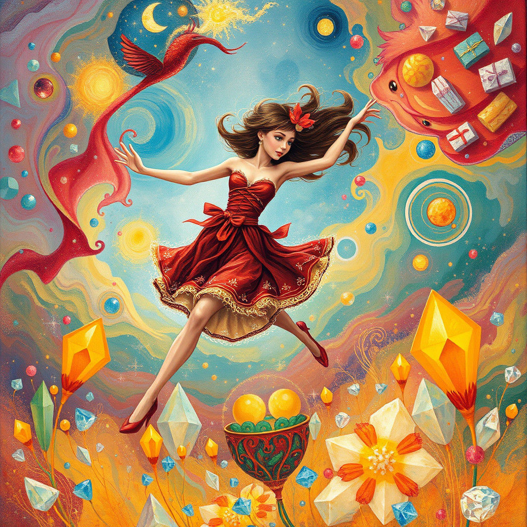 Whimsical Maiden Dancing in Crystalline Candyland
