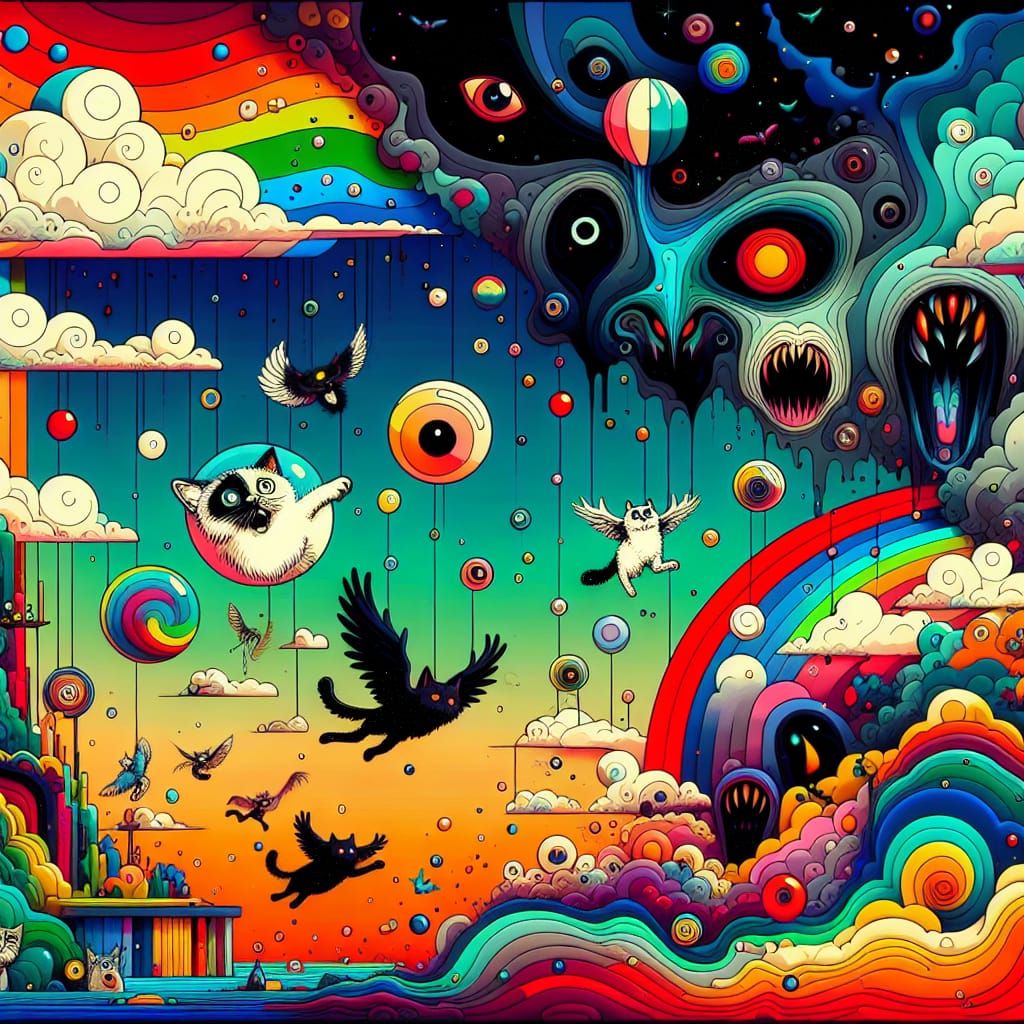 Vivid Cartoon World with Kaleidoscopic Objects