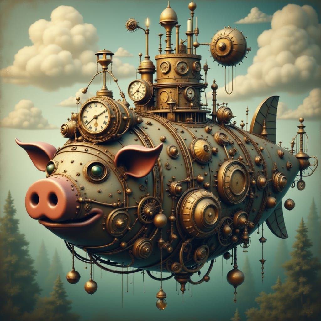 Steampunk Pig Submarine in Jules Verne Style