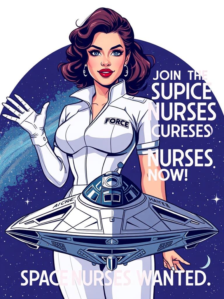 Retro-Futuristic Space Nurse Recruitment Poster
