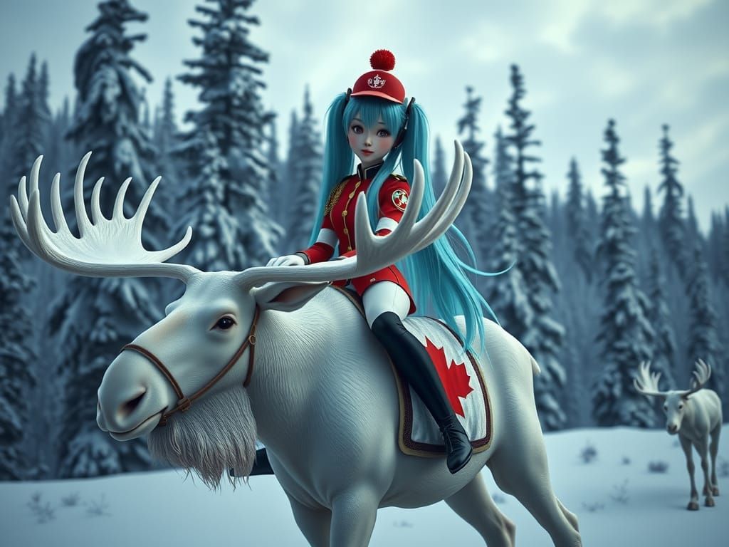 Canadian Hatsune Miku Rides Albino Moose
