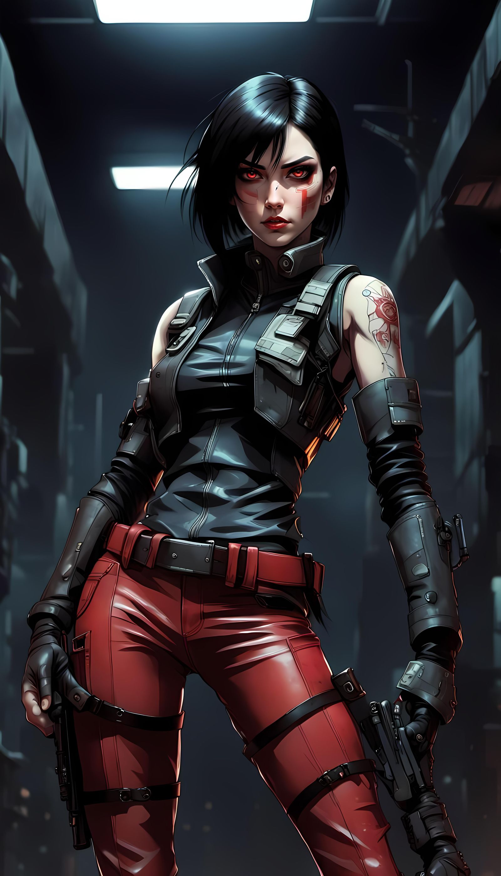 Cyberpunk Antiheroine in Dystopian Cityscape