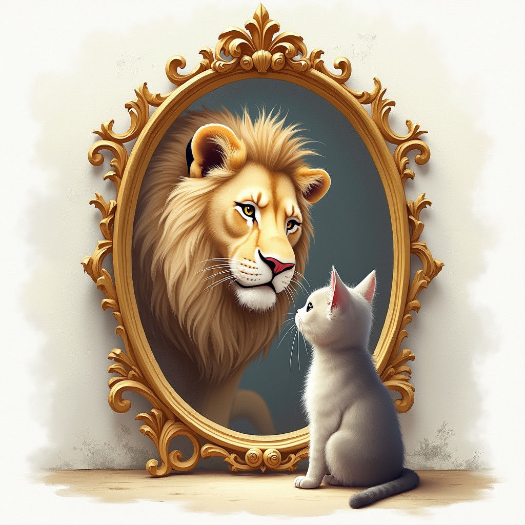 Whimsical Feline Duo in Golden Mirror