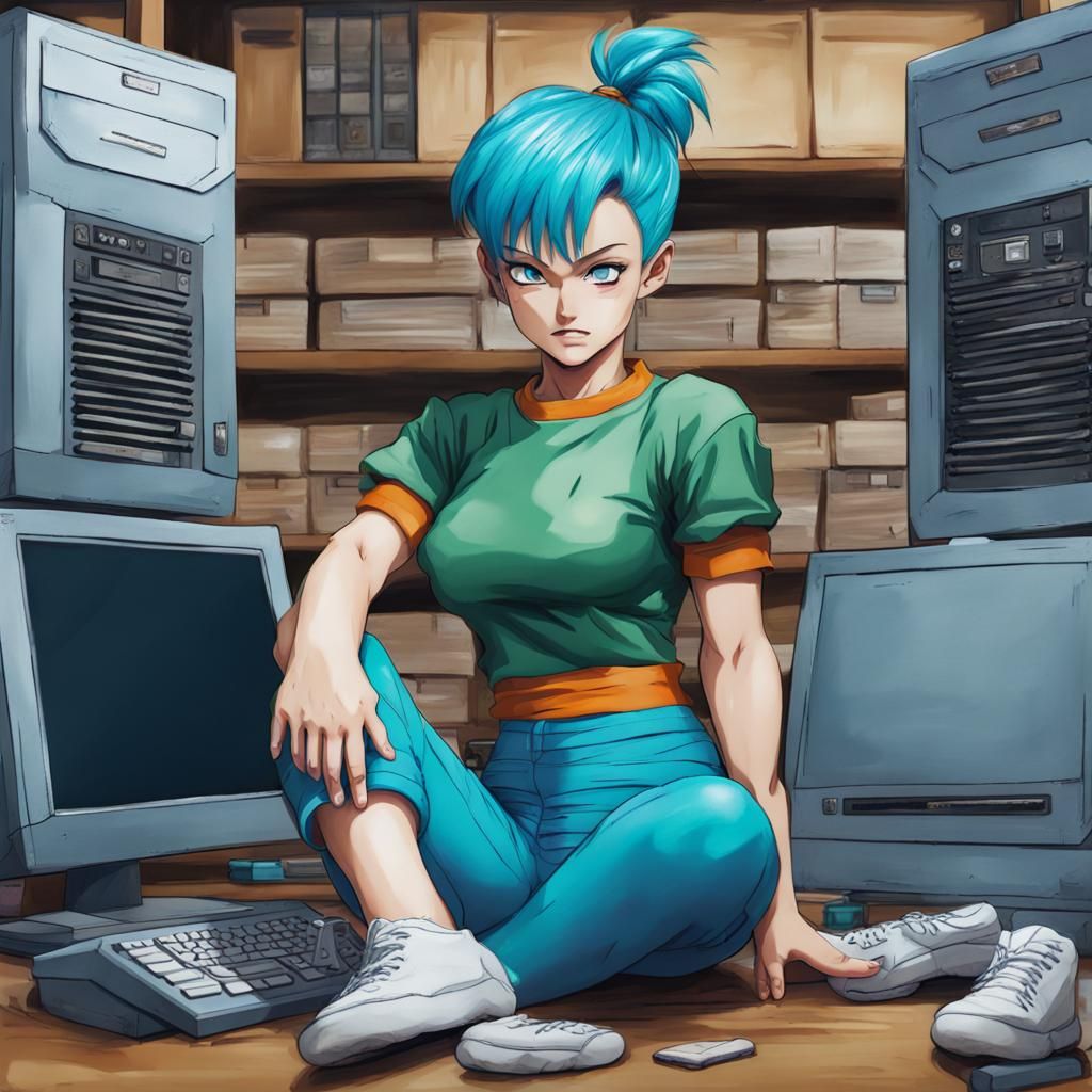 Realistic Bulma from Dragonball Super in Computer Room