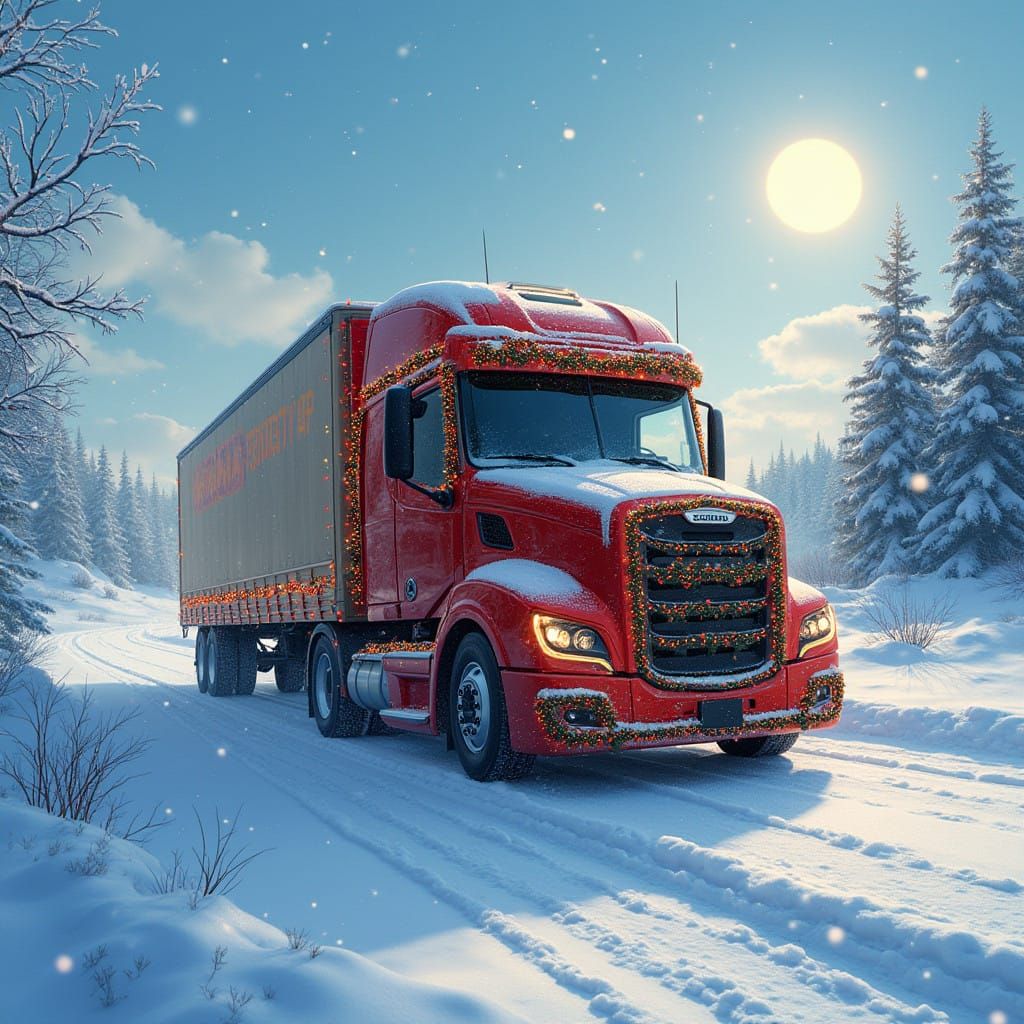 Merry Winter Scania Truck in Whimsical Realism