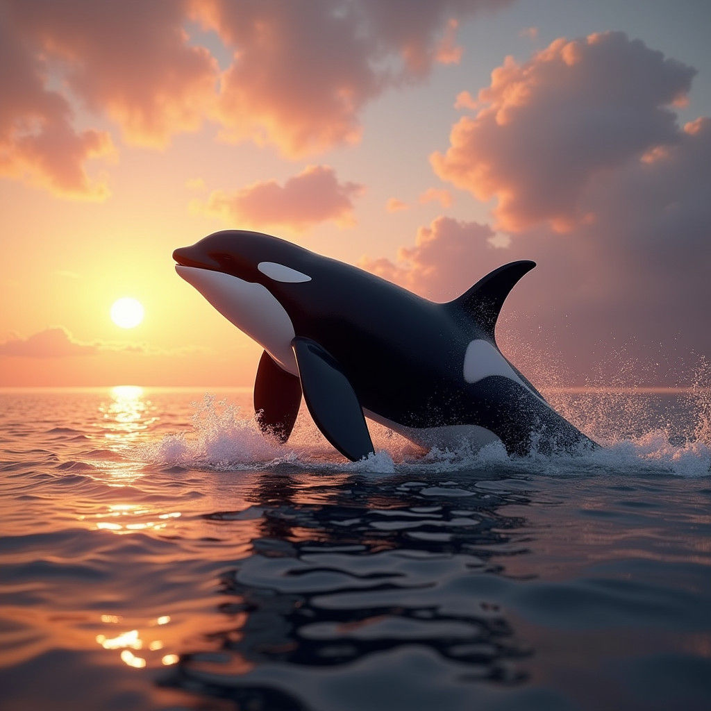 Orca Watches Sunset: 3D Game Cinematic Graphics