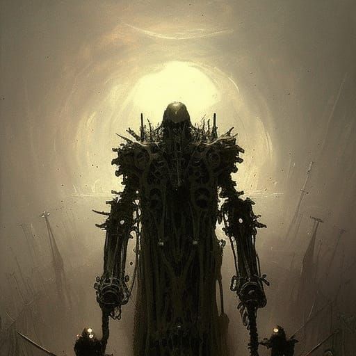 Skeletal Mech Overlord in Horror Style