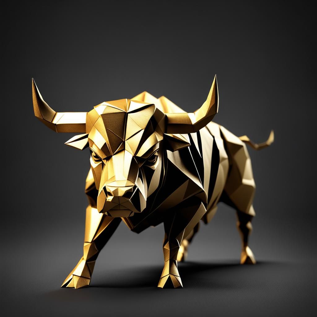 Black and Gold Origami Bull 3D Render