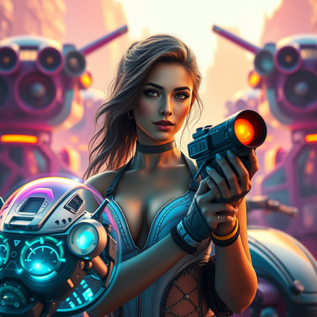 Futuristic Toys with Woman in Matte Painting Style