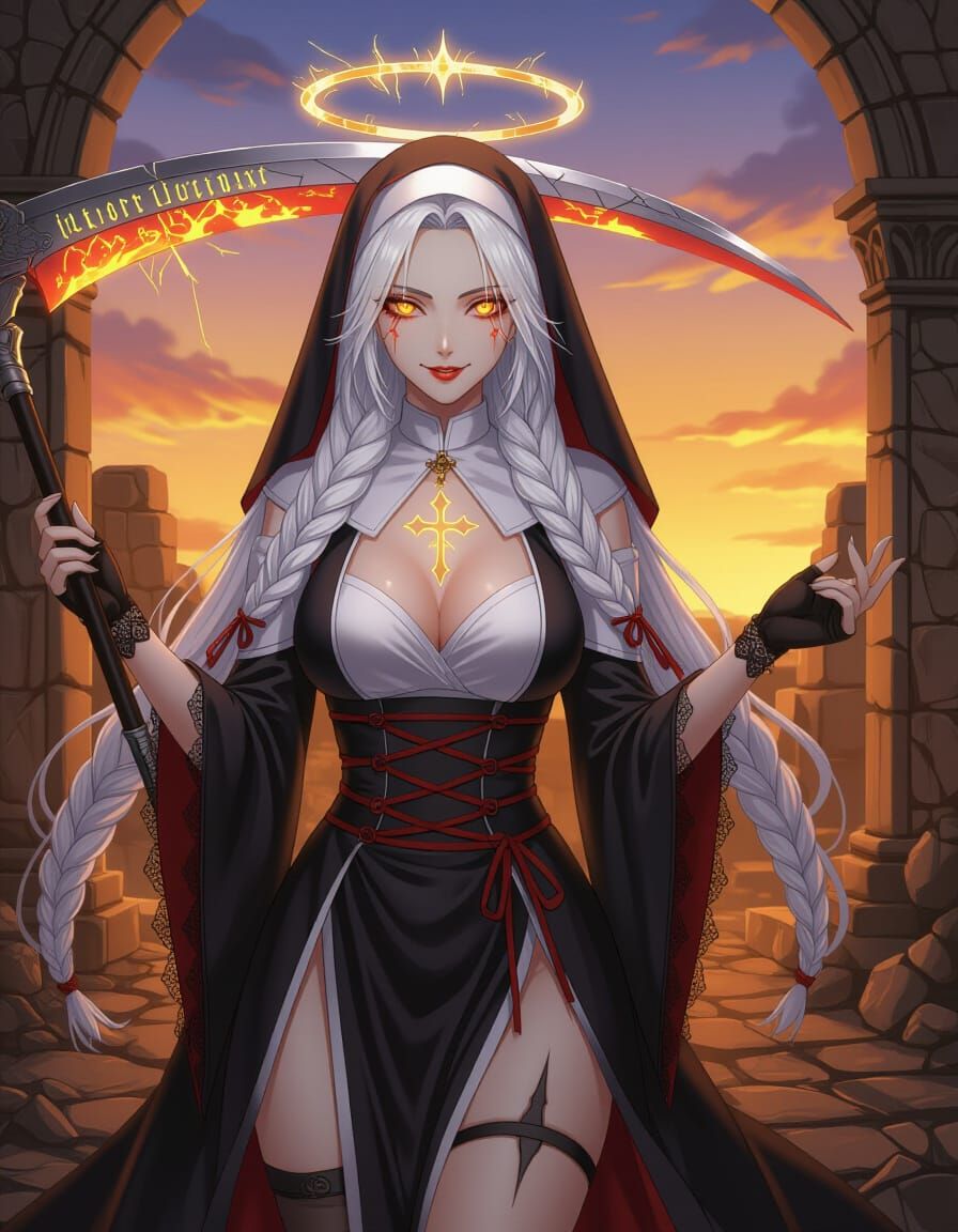 Divine Madness: Woman with Scythe in Anime Style