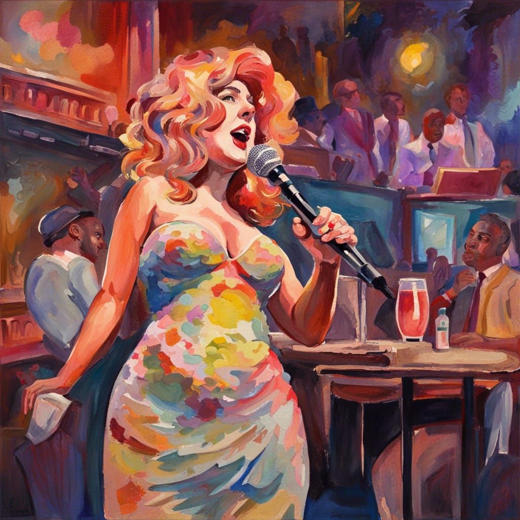 Nightclub Singer in Gouache Impressionist Style