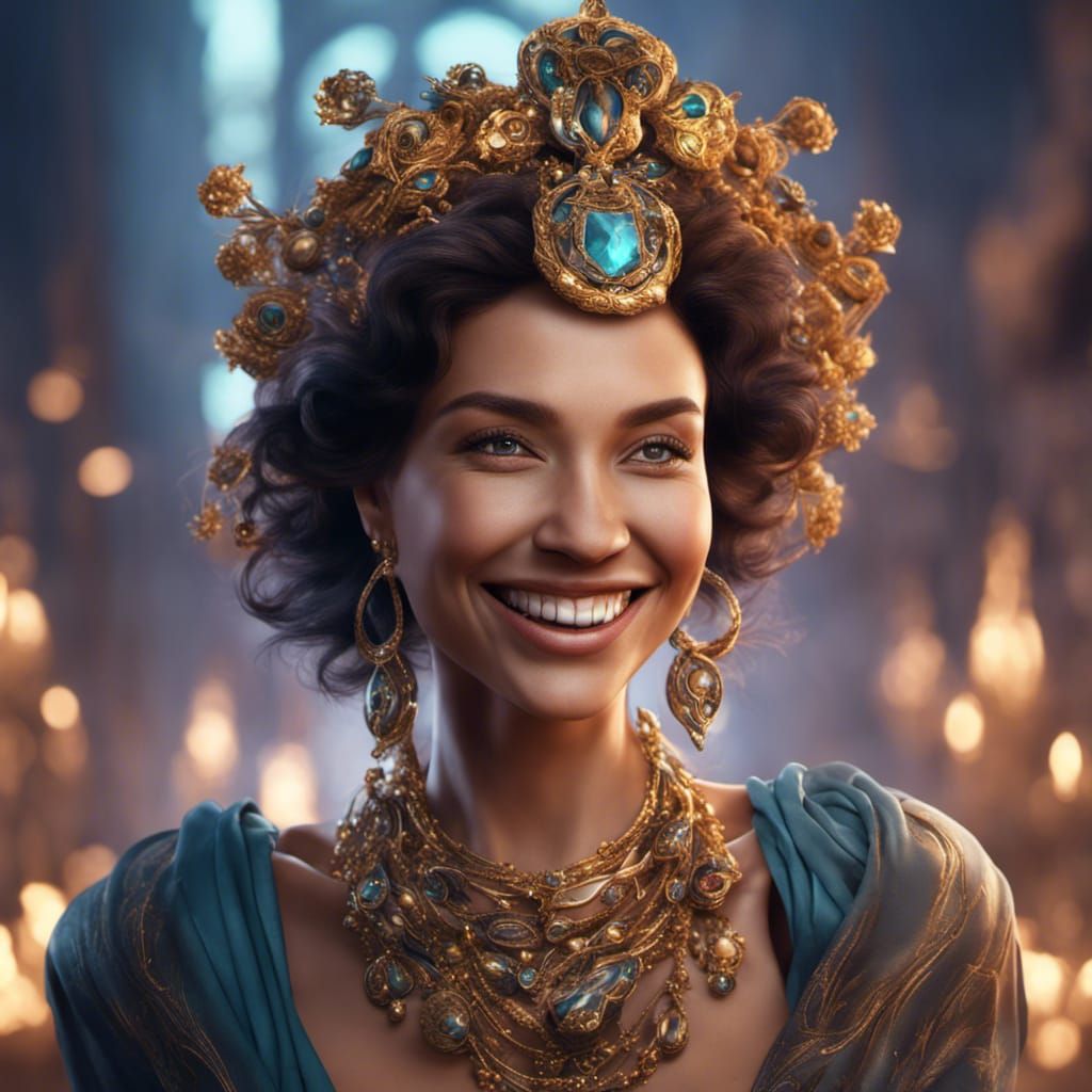 Smiling Woman with Jewelry in Detailed Matte Painting