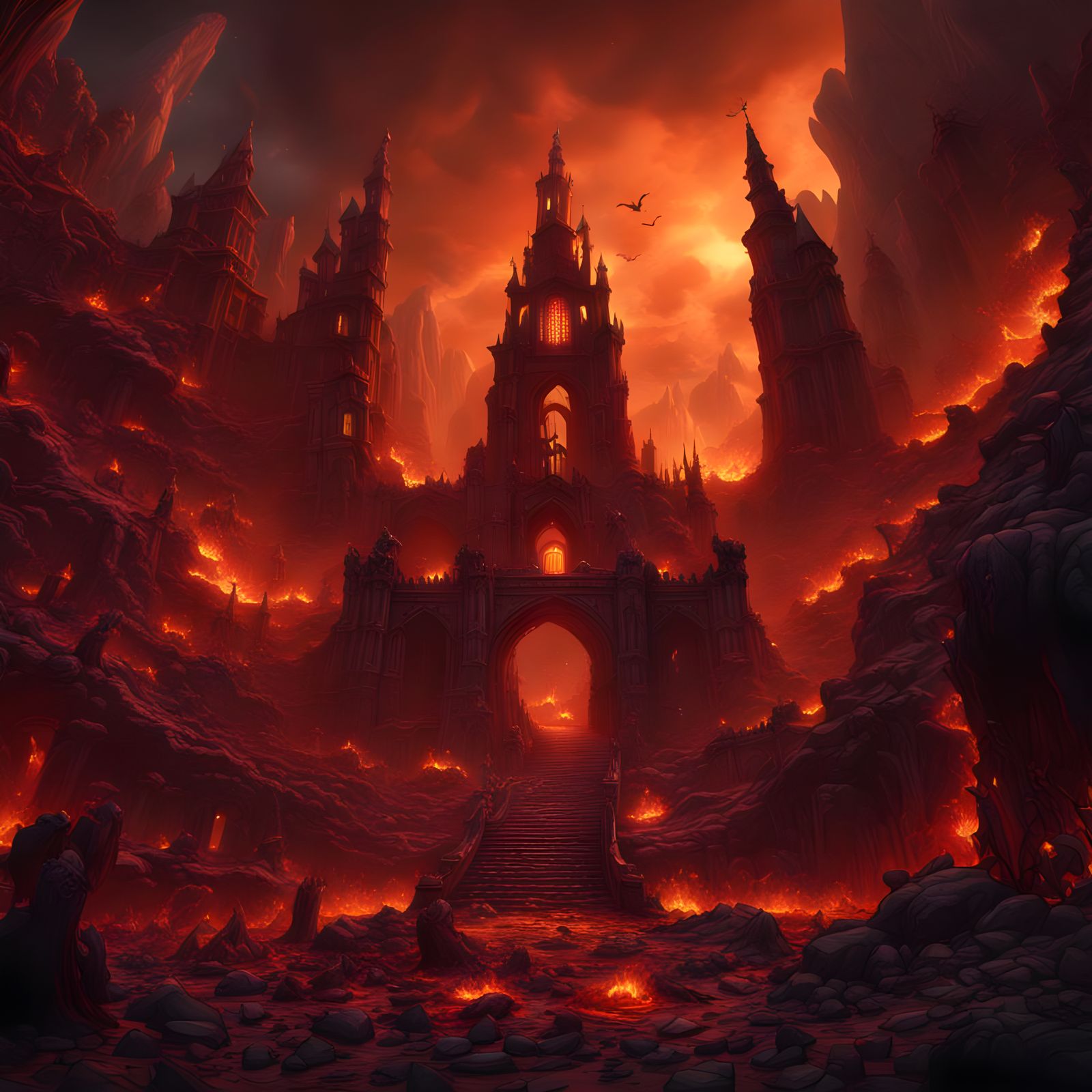 Detailed Matte Painting of Hell in 8K