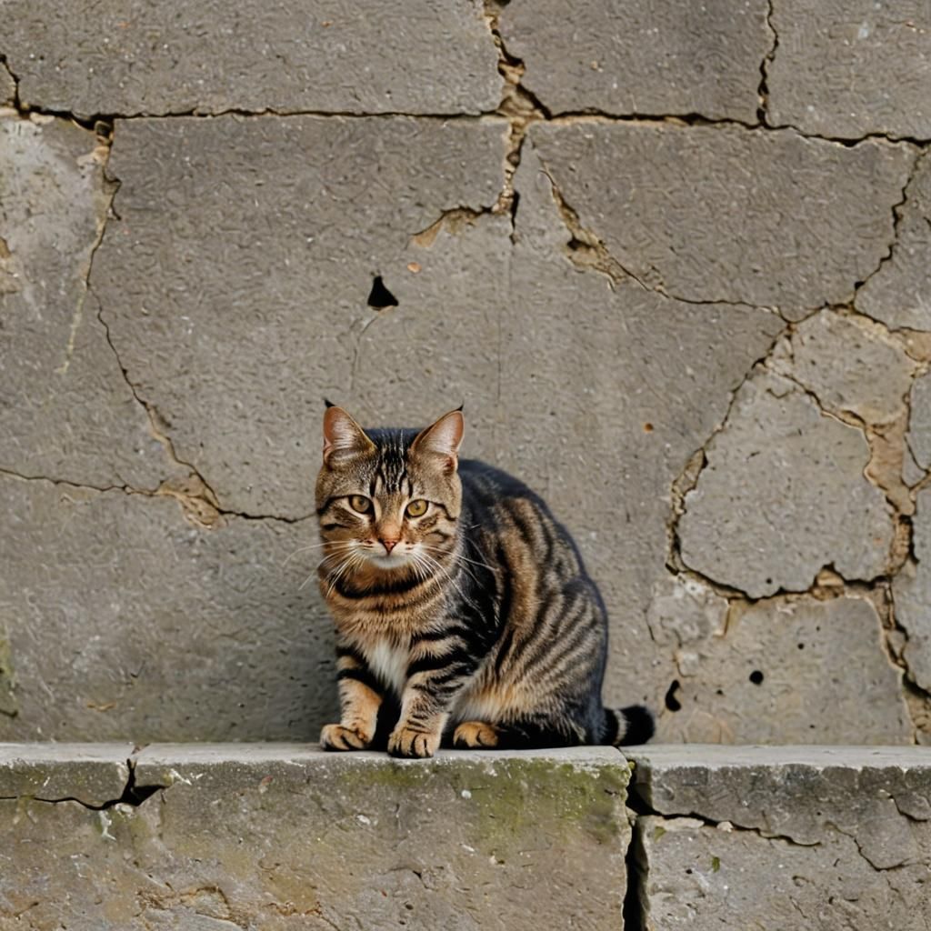 Tabby Cat Sitting on a Wall