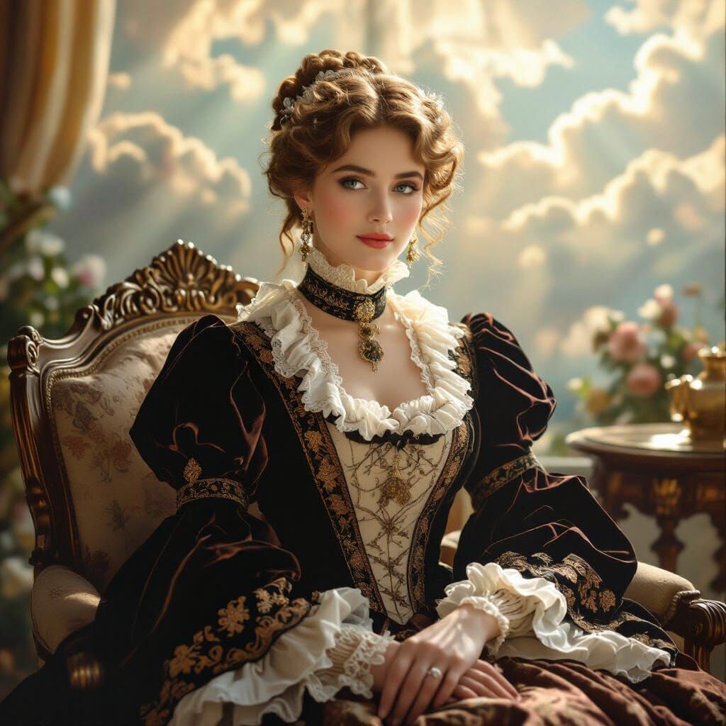 Elegant Socialite in Victorian Home, Pre-Raphaelite Style