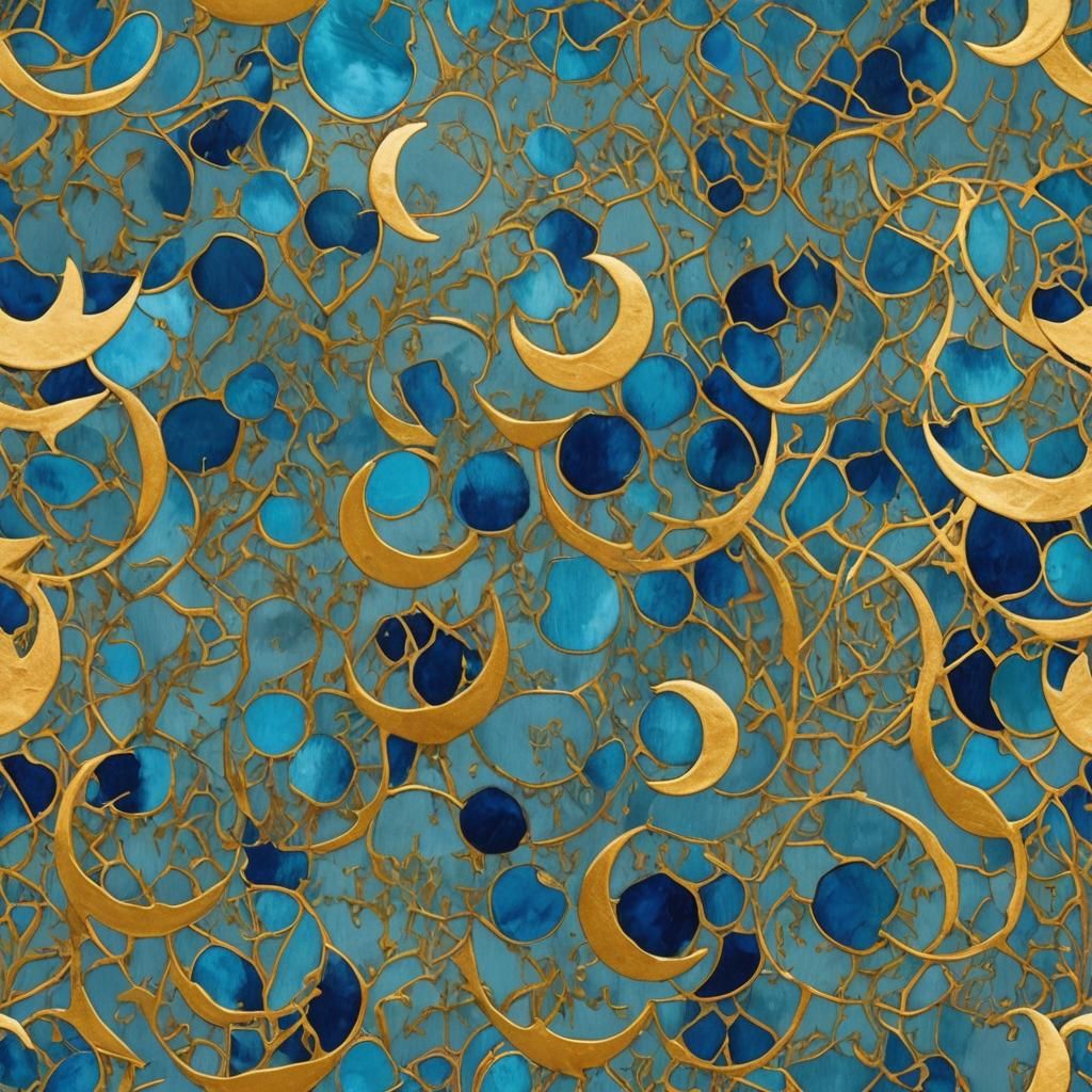 Walking with the Moon: Blue and Gold Digital Art