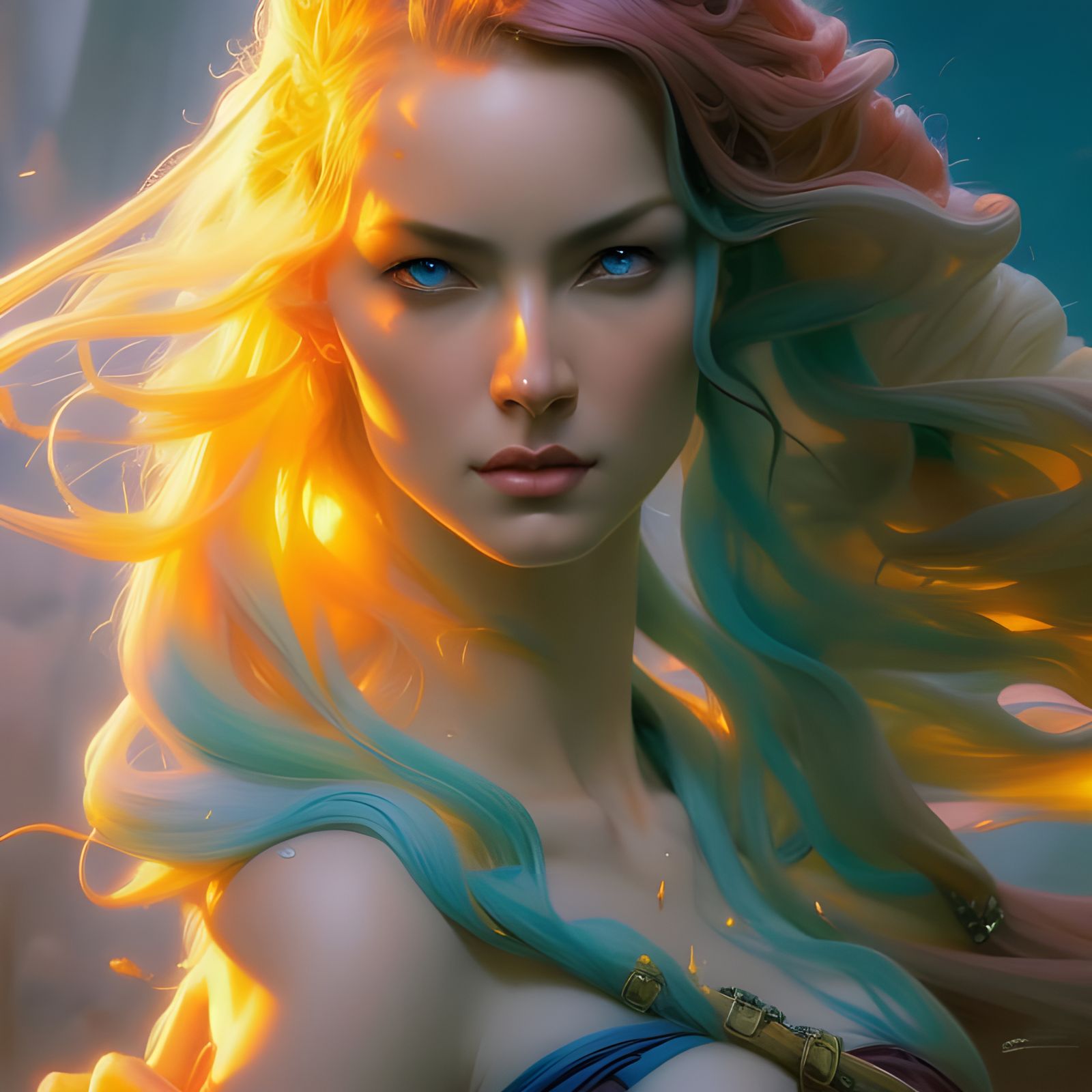 Bright Colorful Portrait in Hyperdetailed Fantasy Art