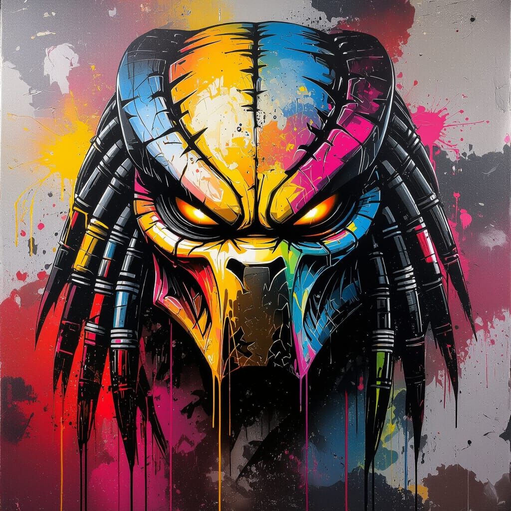 Predator Graffiti Art in Vibrant Splash Style