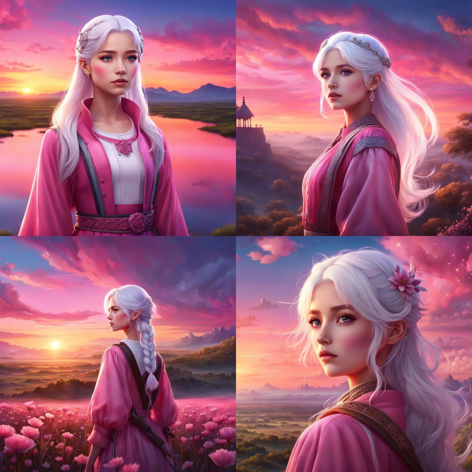 Watercolor Portrait of a Cute Girl at Sunset