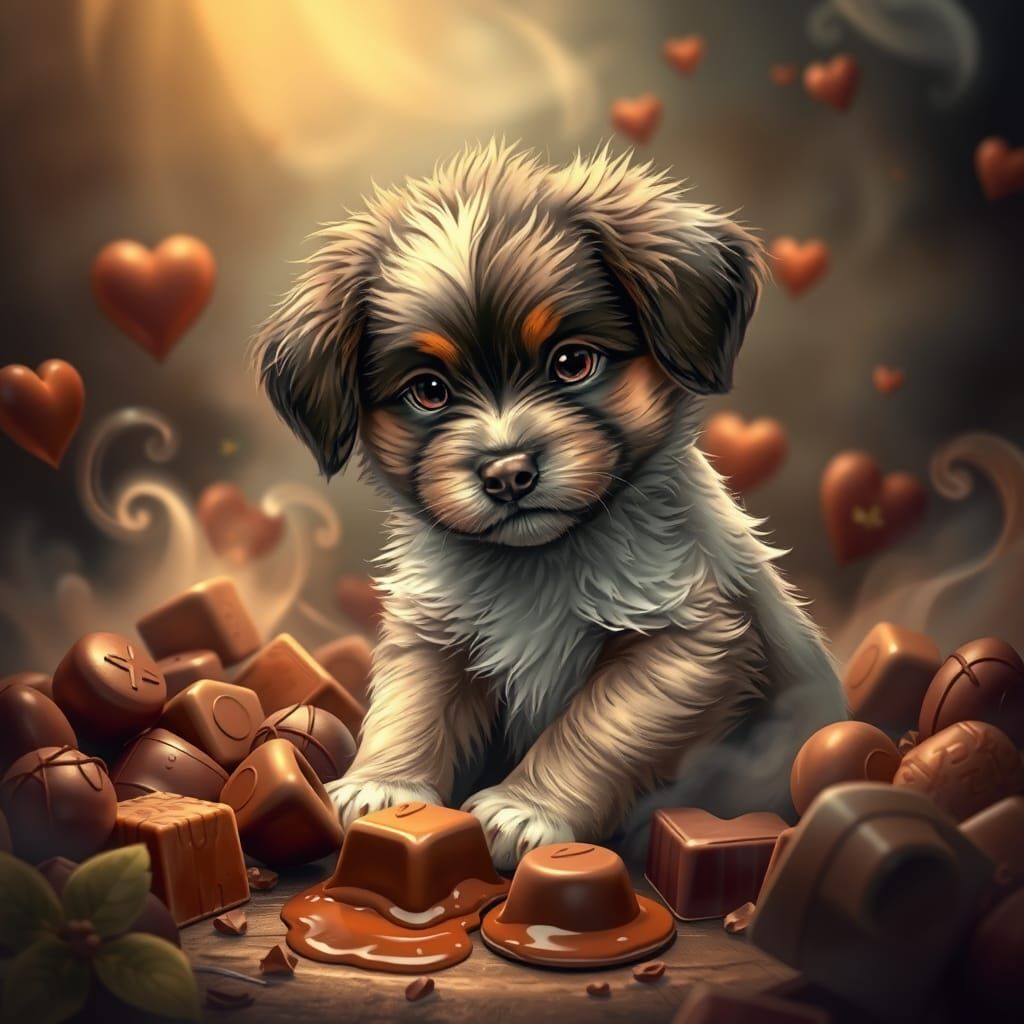 Whimsical Puppy in a Chocolaty Wonderland