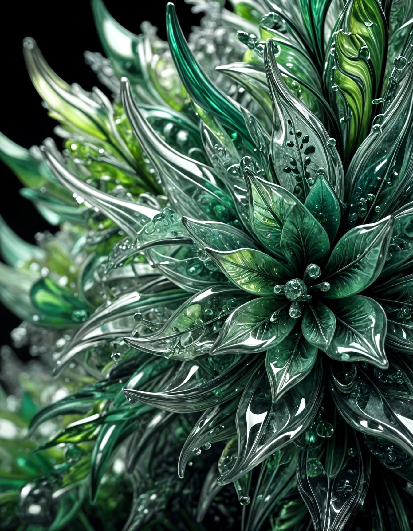 Surreal Blown Glass Masterpiece in Emerald and Slate