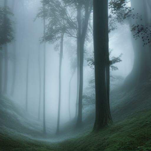 Ethereal Misty Forest: Digital Matte Painting