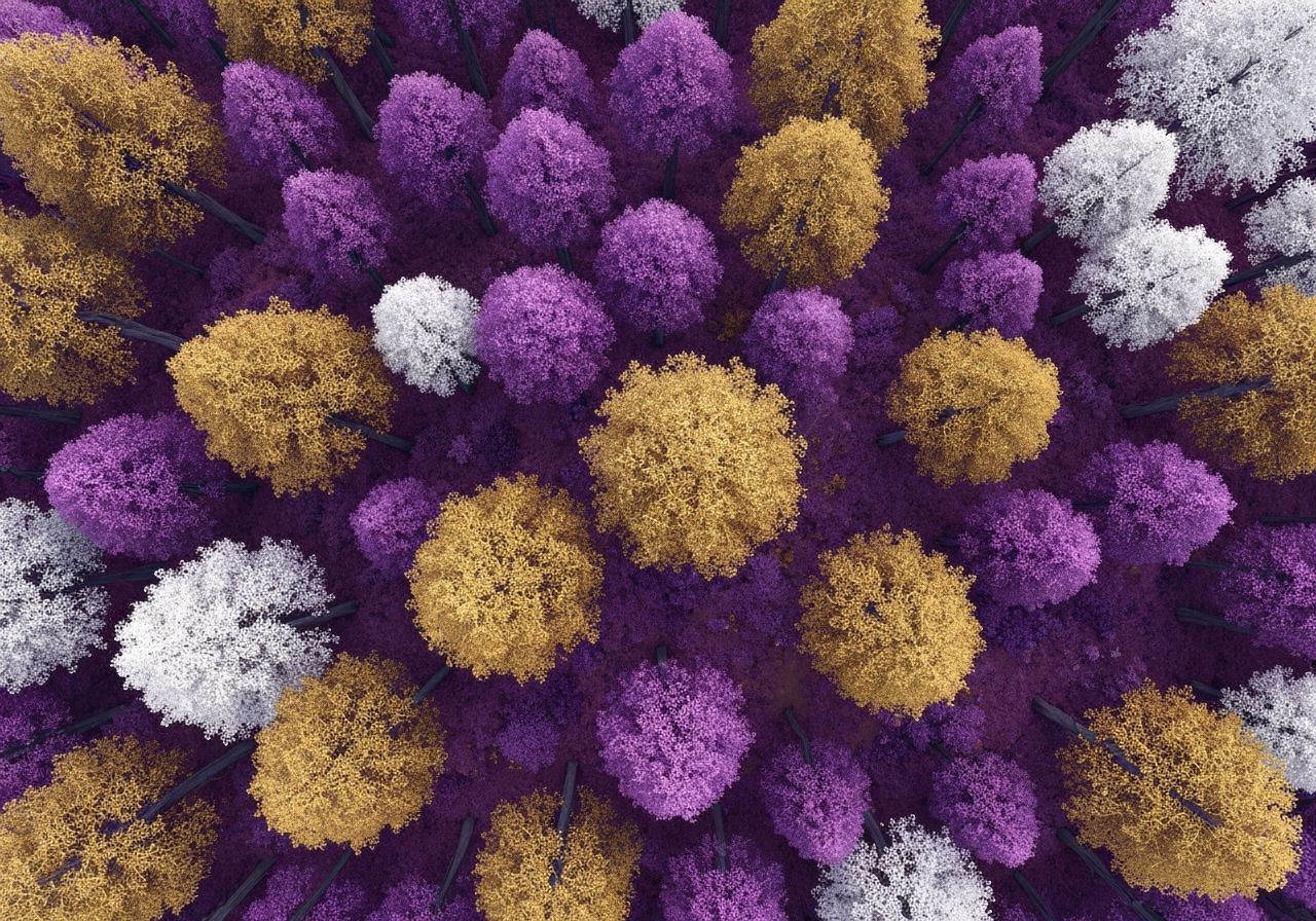 Fantasy Forest Landscape Painting: Purple, Gold, White Trees