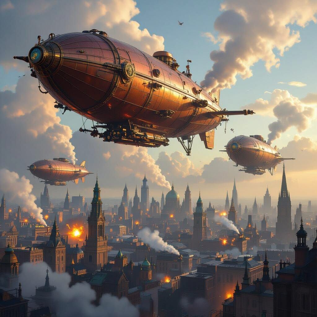 Steampunk Airships Attack Victorian City with Blazing Cannon...