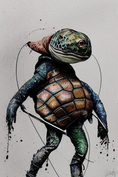 Anthropomorphic Turtle in Mixed Media Style