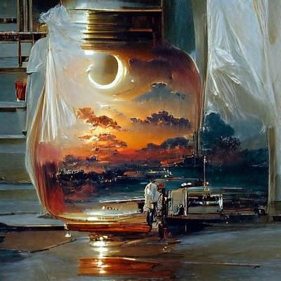 Peaceful Night Scene in Oil Painting Style