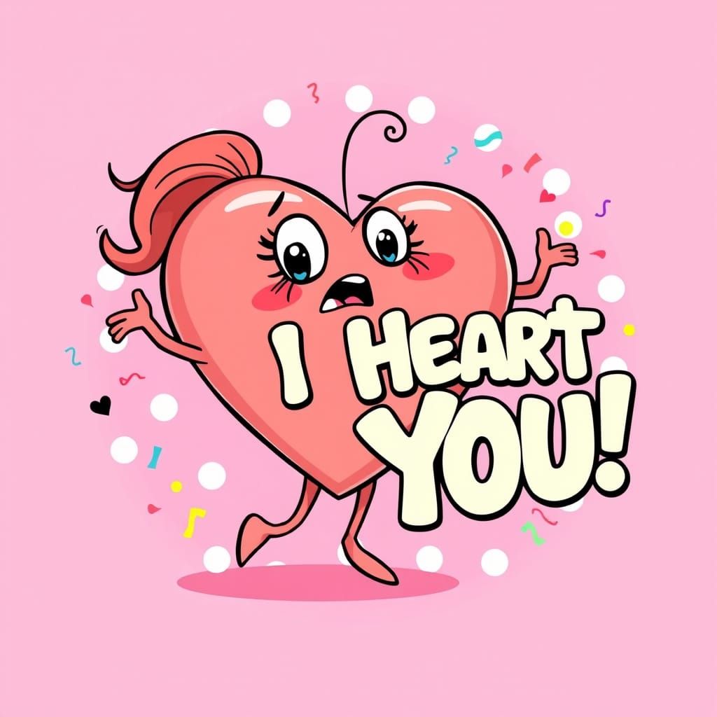 Whimsical Cartoon Heart in Vibrant Colors and Swirly Pattern...