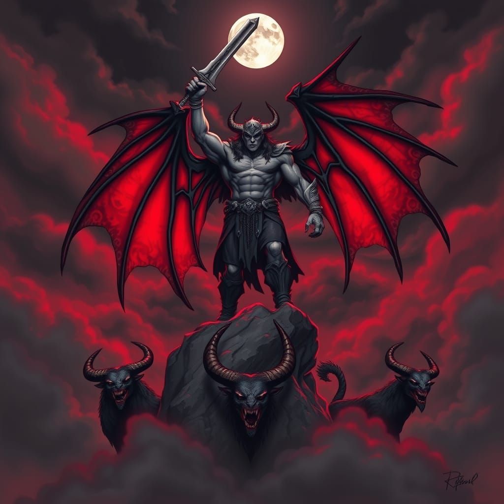 Mighty Angel of War in Dark Fantasy Style