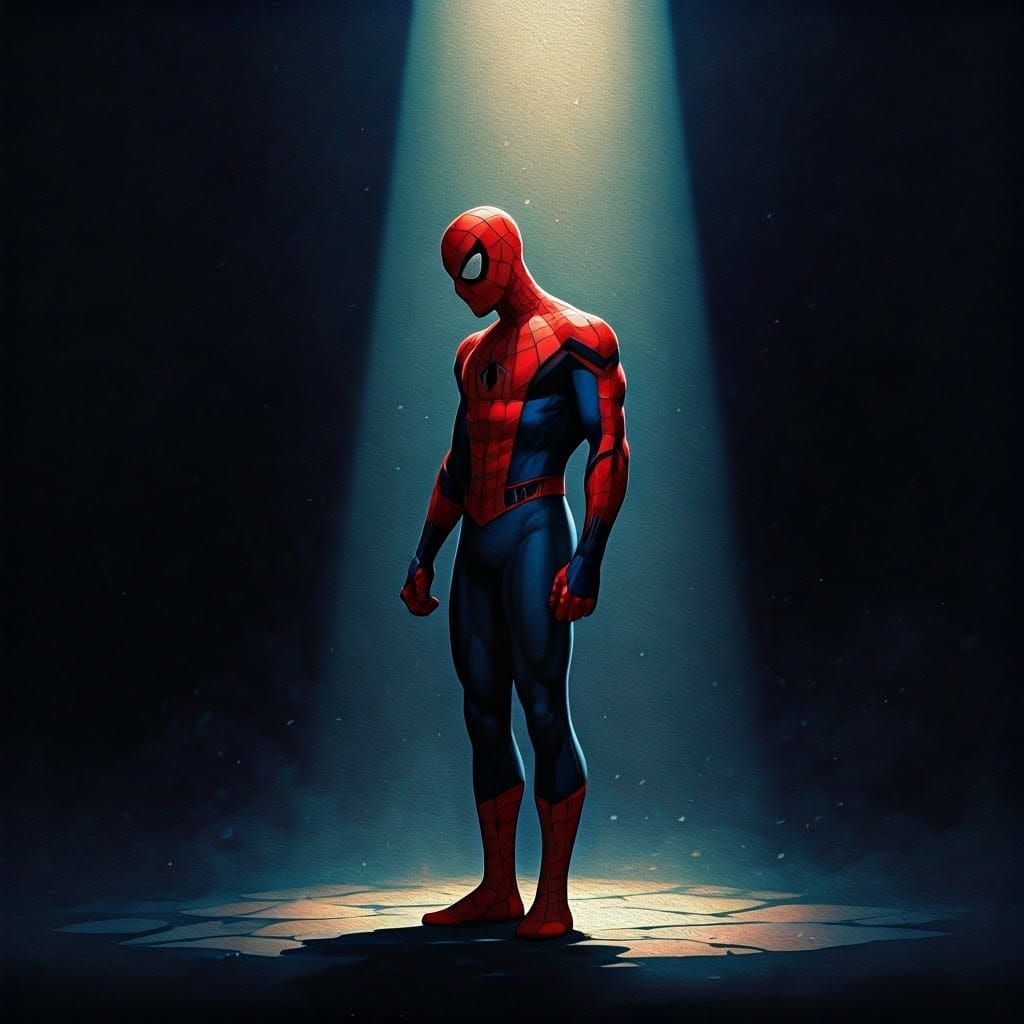 Spider-Man Contemplates in a Dark Alley, Oil Paint Style
