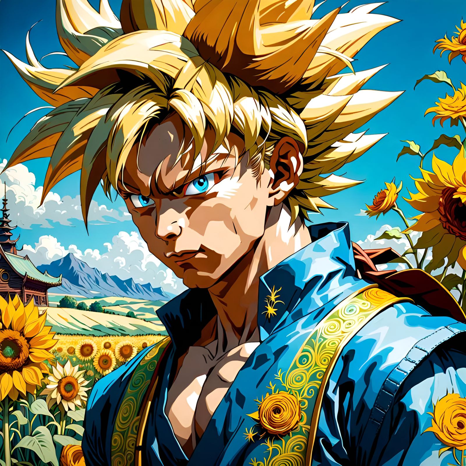 Goku as Van Gogh: A Whimsical Portrait